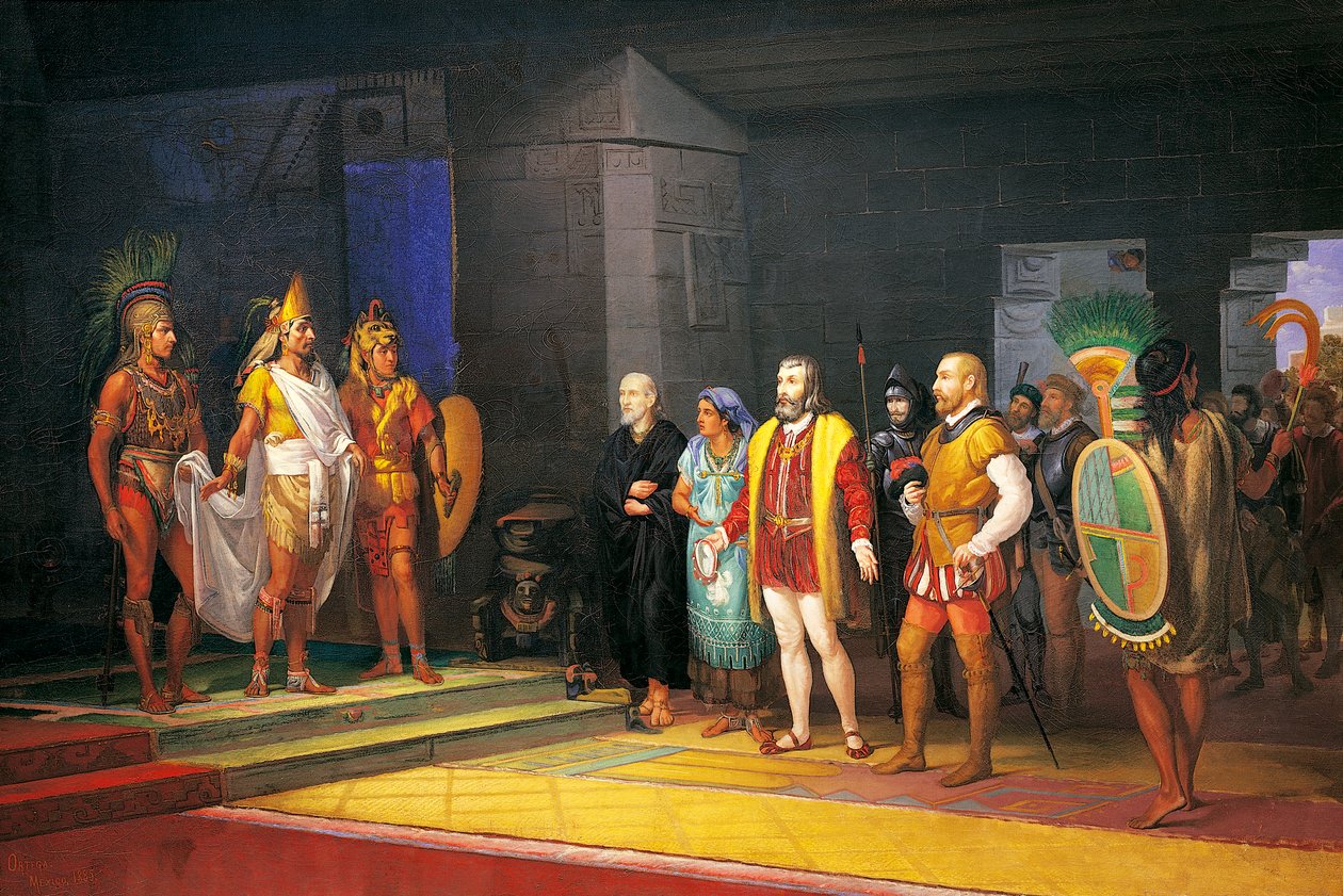 Hernan Cortez rencontrant Montezuma au Mexique - Juan Ortega