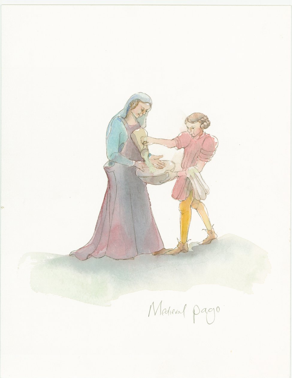 Un page médiéval aidant une dame à se laver les mains - Judith Dobie