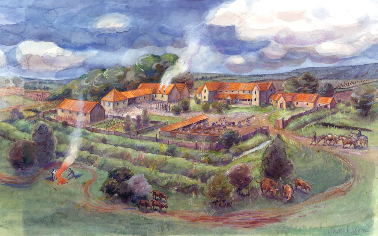 Villa romaine de Gargrave, également connue sous le nom de Villa romaine de Kirk Sink (aquarelle sur papier) - Judith Dobie