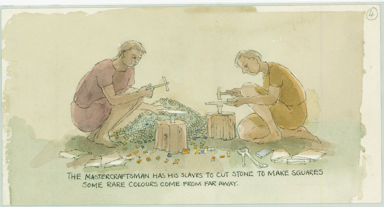 Deux personnages taillant des pierres pour le mosaïste - Judith Dobie