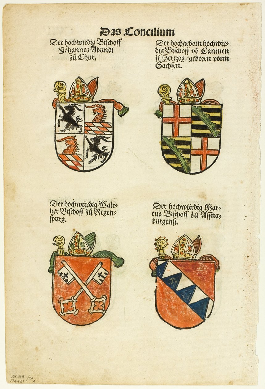 Armoiries des évêques (recto et verso) de Das Concilium so zu Constantz, planche 26 de Gravures sur bois de livres du XVIe siècle - Jörg Breu the Elder