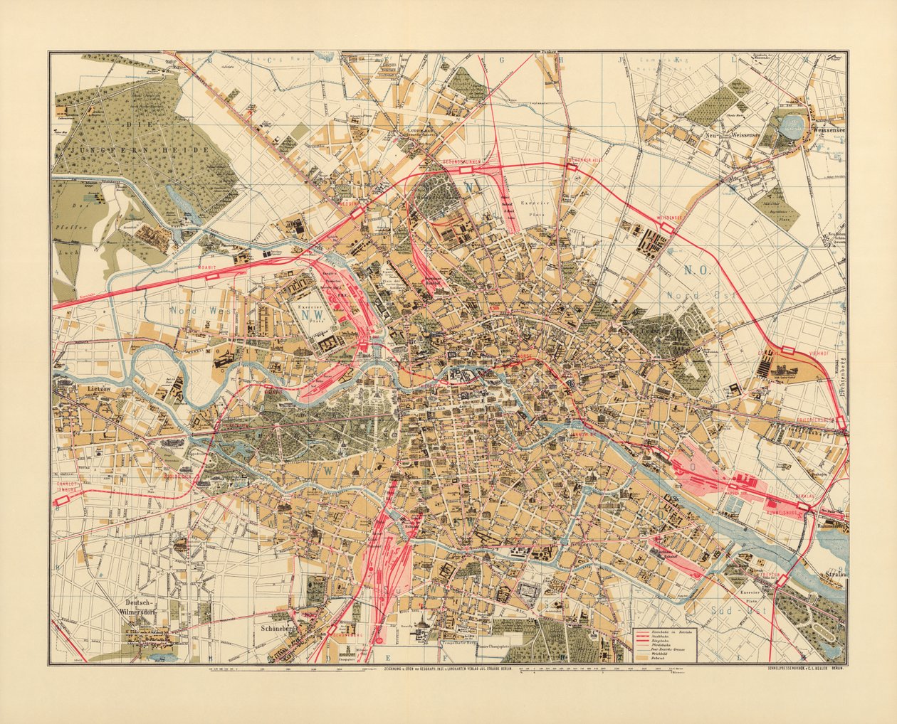 Carte de Berlin, imprimée par C.L. Keller, Berlin, 1890 - Jul. Straube