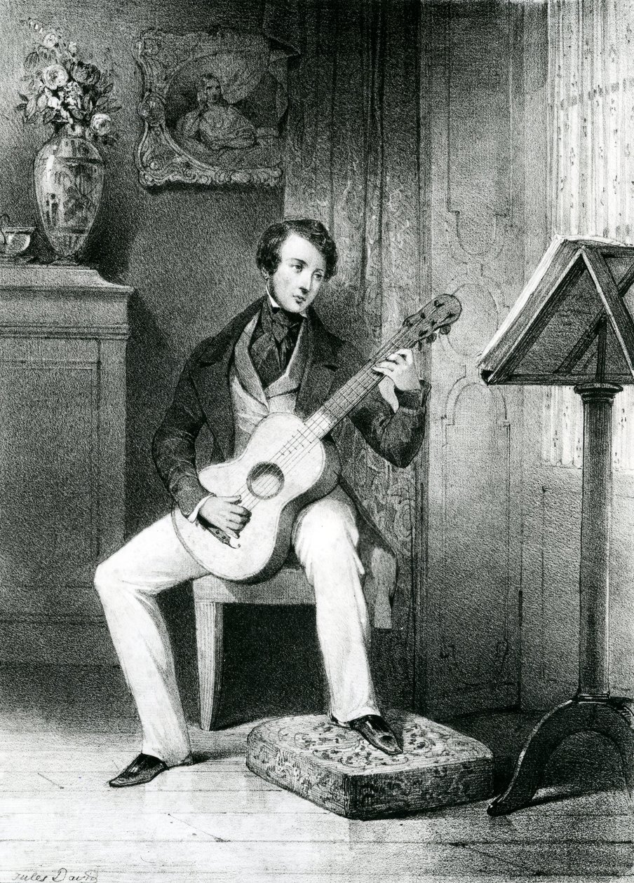 Le joueur de guitare (lithographie) - Jules David
