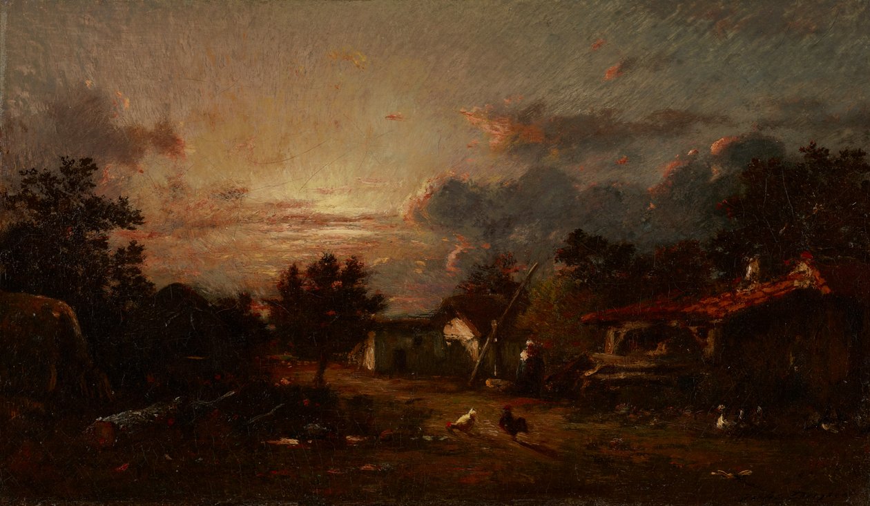 Scène de village, coucher de soleil, vers 1870 - Jules Dupré