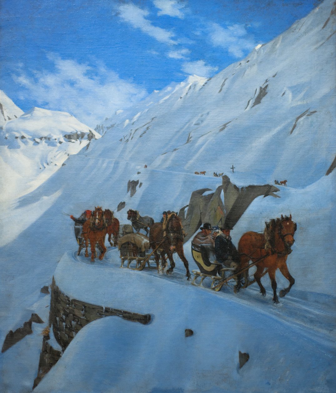 Convoi postal au Saint-Gothard en hiver - Jules Jacques Jacot-Guillarmod