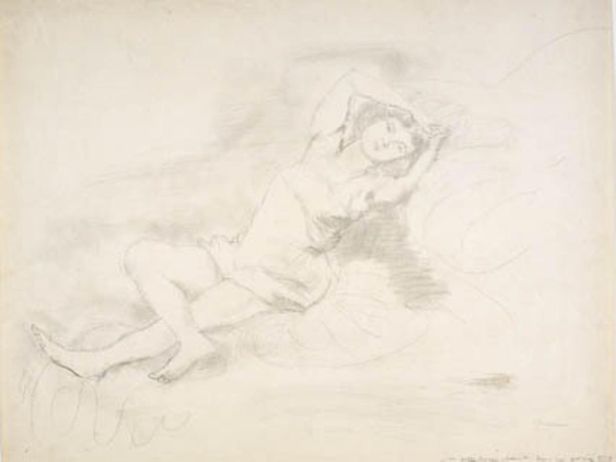 Fille allongée en chemise. "La petite Rousse" - Jules