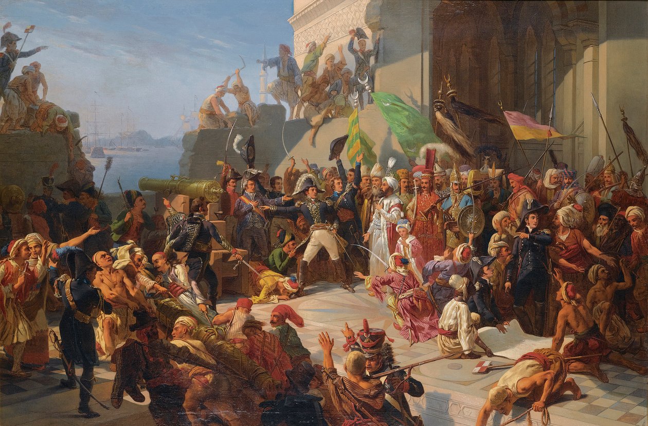 Guerre anglo-turque - guerres napoléoniennes - Le sultan Selim III (1761-1808) visitant le général Horace Sébastiani (1772-1851) lors de la défense de Constantinople contre la flotte britannique, février 1807 - Jules Alfred Vincent (after) Rigo