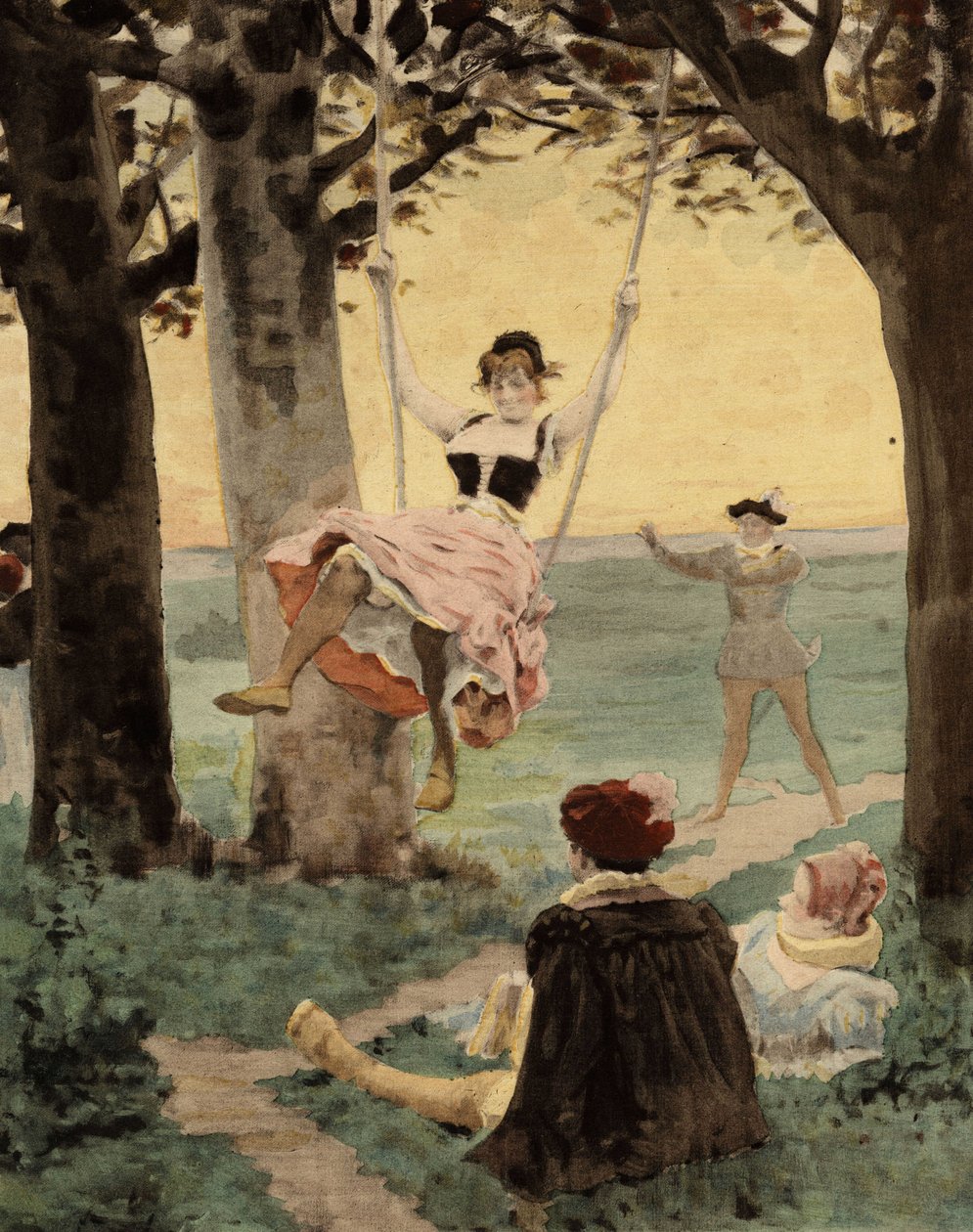 Hommes et femmes jouant de la brandelle. Gargantua. Illustration de Jules Garnier. Dans "Rabelais et l