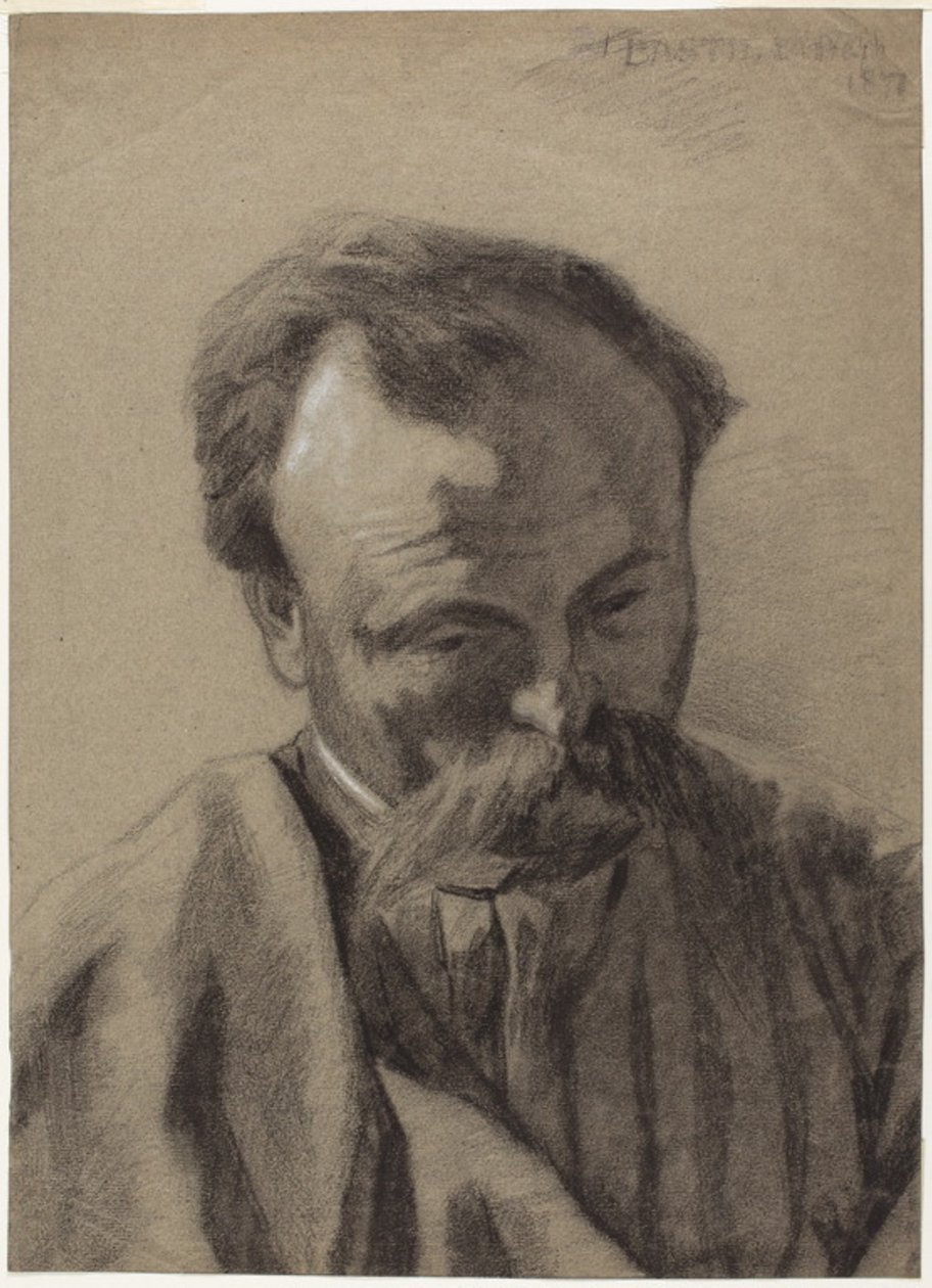 Autoportrait, vers 1877 (craie noire rehaussée de craie blanche, sur papier vergé gris) - Jules Bastien-Lepage