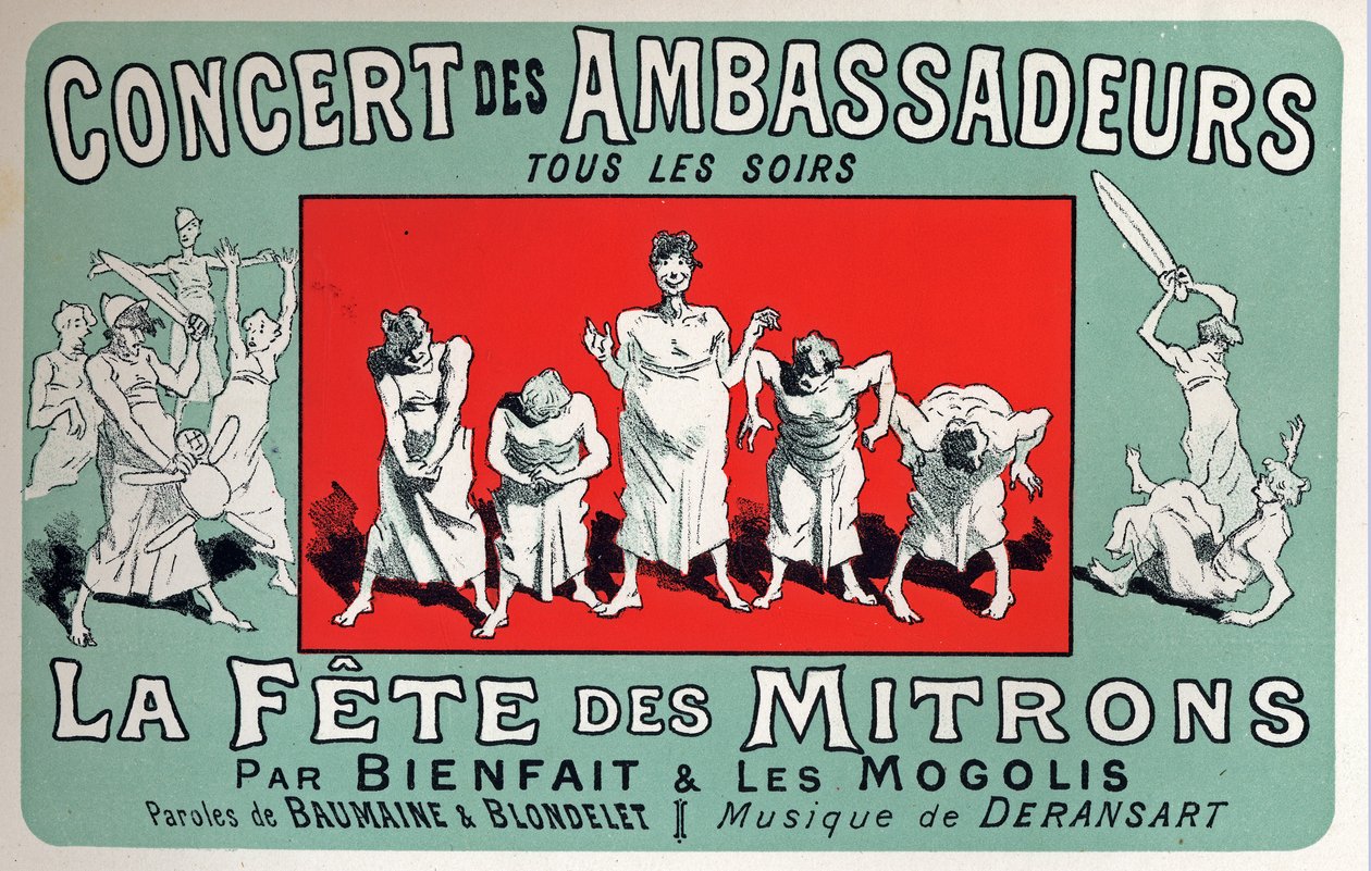 Art. Divertissement. Fête des garçons boulangers au Cabaret : Concert des Ambassadeurs, Paris. Affiche de Jules Chéret, France, vers 1880 (affiche) - Jules Cheret