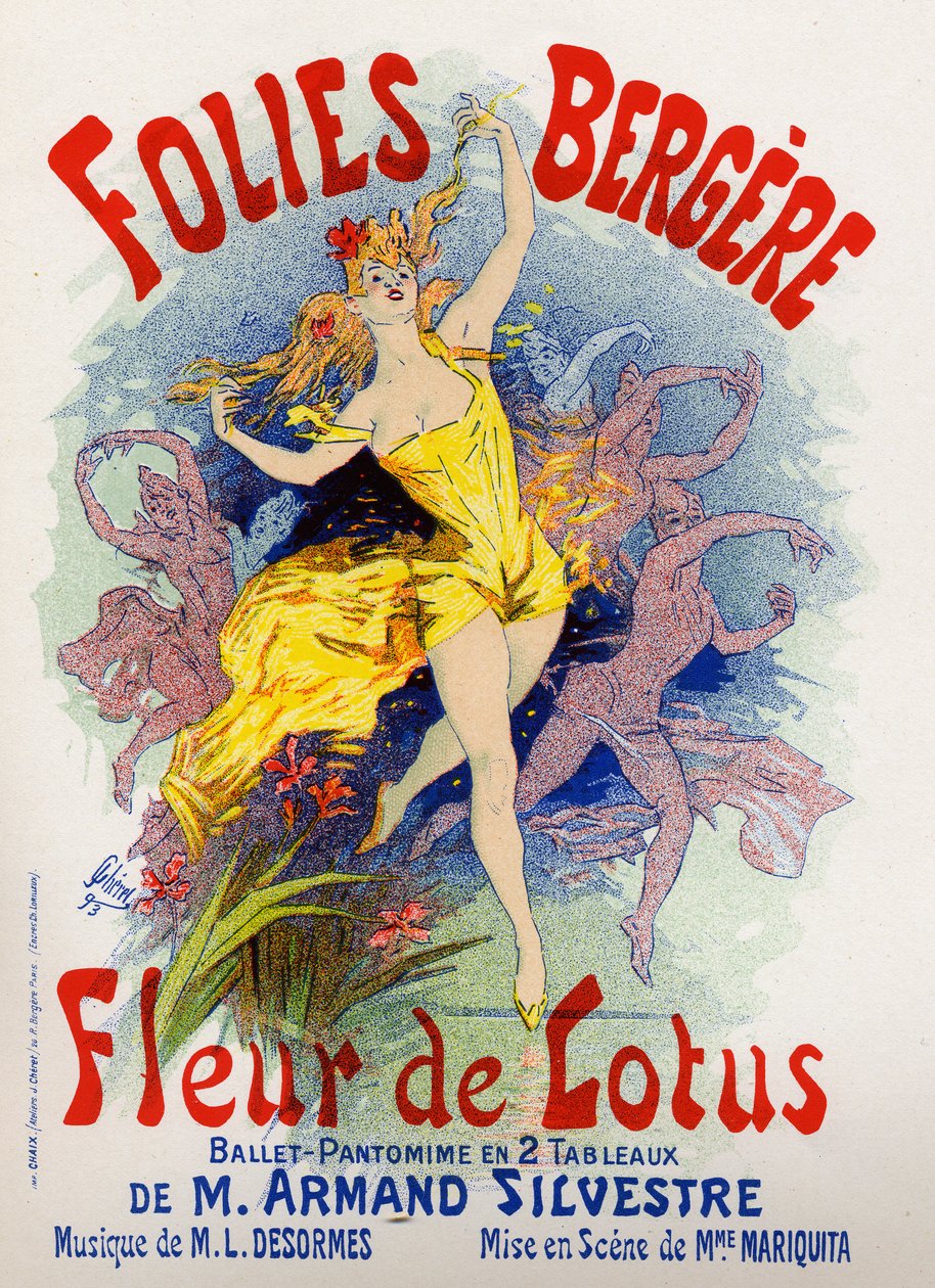 Art. Divertissement. Fleur de lotus, ballet aux Folies Bergères, Paris. Affiche par Jules Chéret, France - Jules Cheret