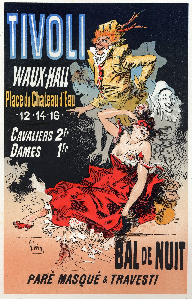 Art. Divertissement. Bal masqué au Tivoli Waux Hall, Paris. Affiche de Jules Chéret, France, vers 1870 (affiche) - Jules Cheret