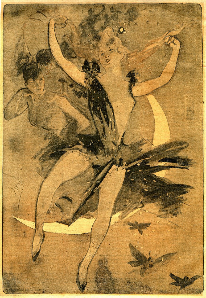 Dessin de Jules Chéret illustrant "Lulu" de Félicien Champsaur, roman et pantomime en un acte (1900) mettant en scène une danseuse clown. "Lulu" est considéré comme l