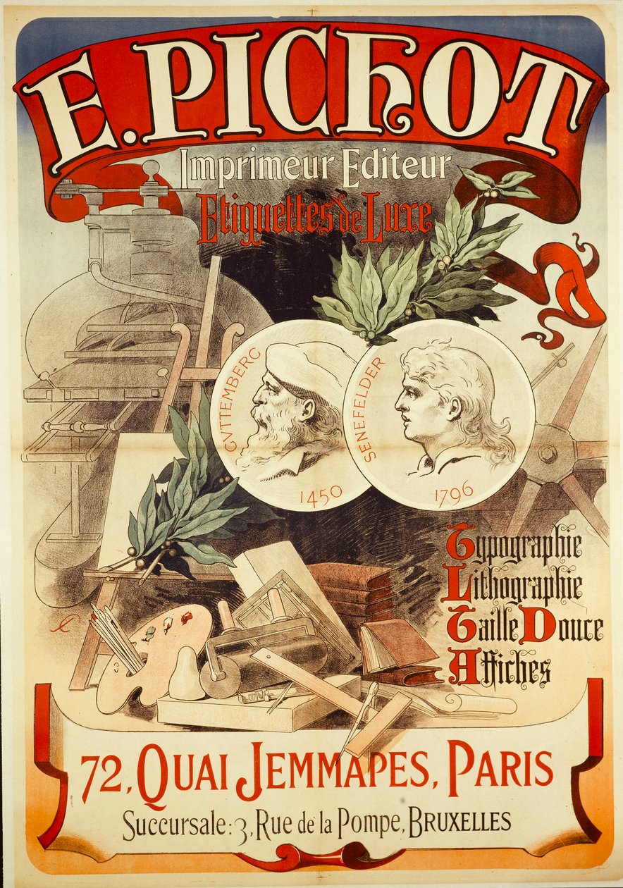 E.PICHOT/Drucker Herausgeber/ Luxus-Etiketten/ Typografie/ Lithografie/ Tiefdruck/ Plakate/ 72,QUAI JEMMAPES,PARIS - Jules Cheret