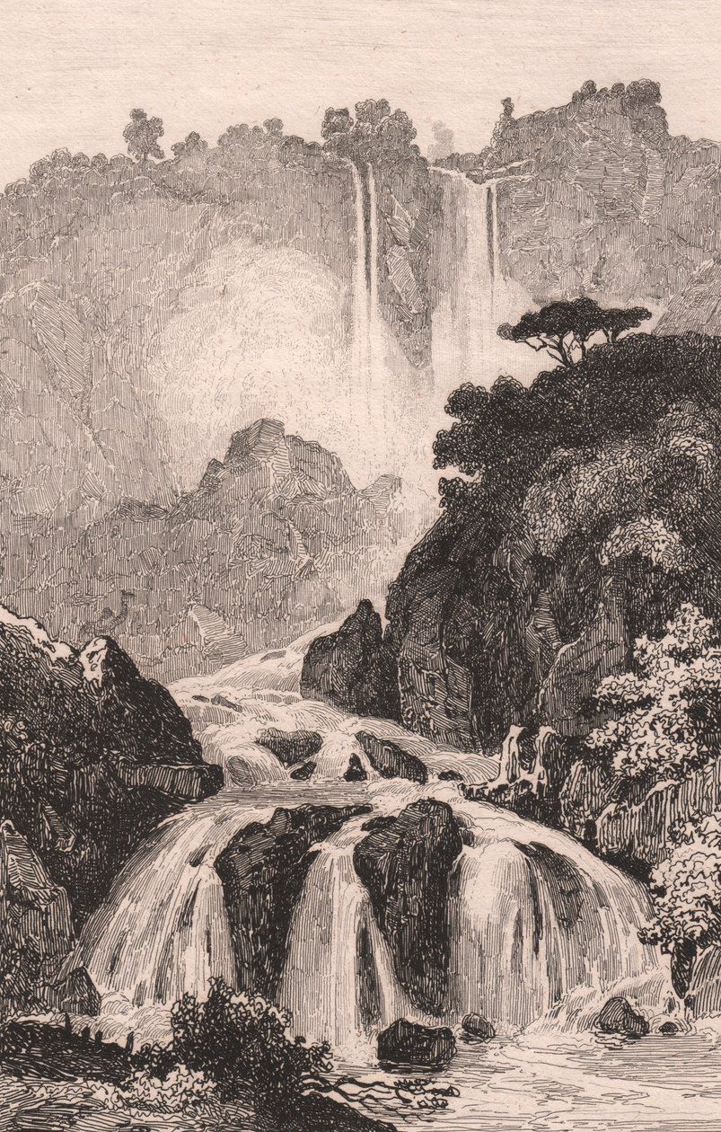 Vue des chutes de Marmore près de Terni, Ombrie, Italie (gravure sur acier d