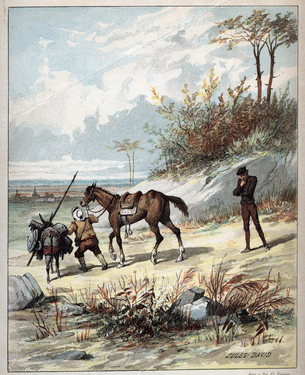 Don Quichotte et Sancho Panza - Illustration de Jules David (1808-1892) de Histoire de Don Quichotte - 1887 - par Miguel de Cervantes Saavedra (1547-1616) - Jules David