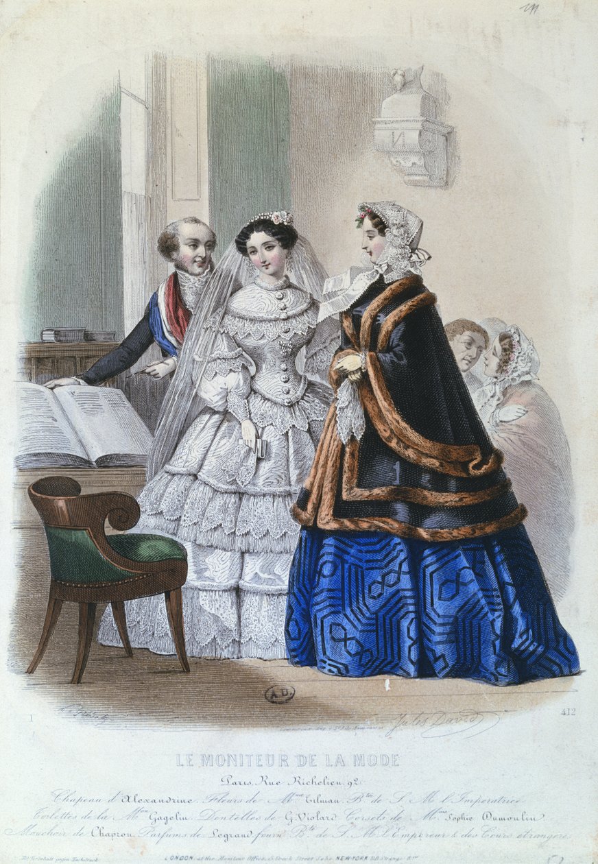 Robe de mariée, planche de mode de Le Moniteur de la Mode, 1854 - Jules David