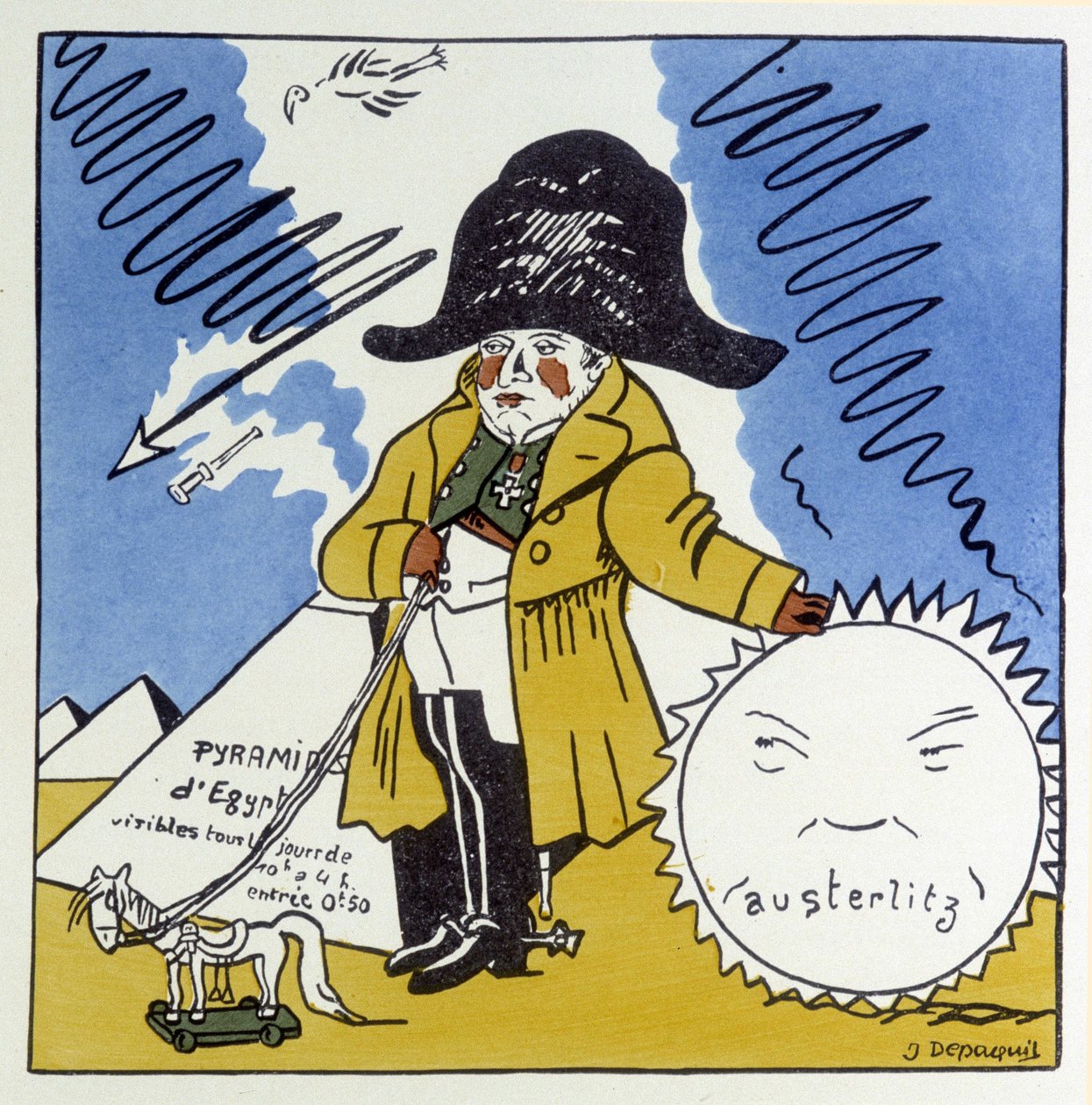 Austerlitz, Iéna, Wagram : Caricature sur Napoléon 1er - dans "Histoire de France" par Jules Depaquit, ill. par lui-même, éd. jonquières, Paris - Jules Depaquit