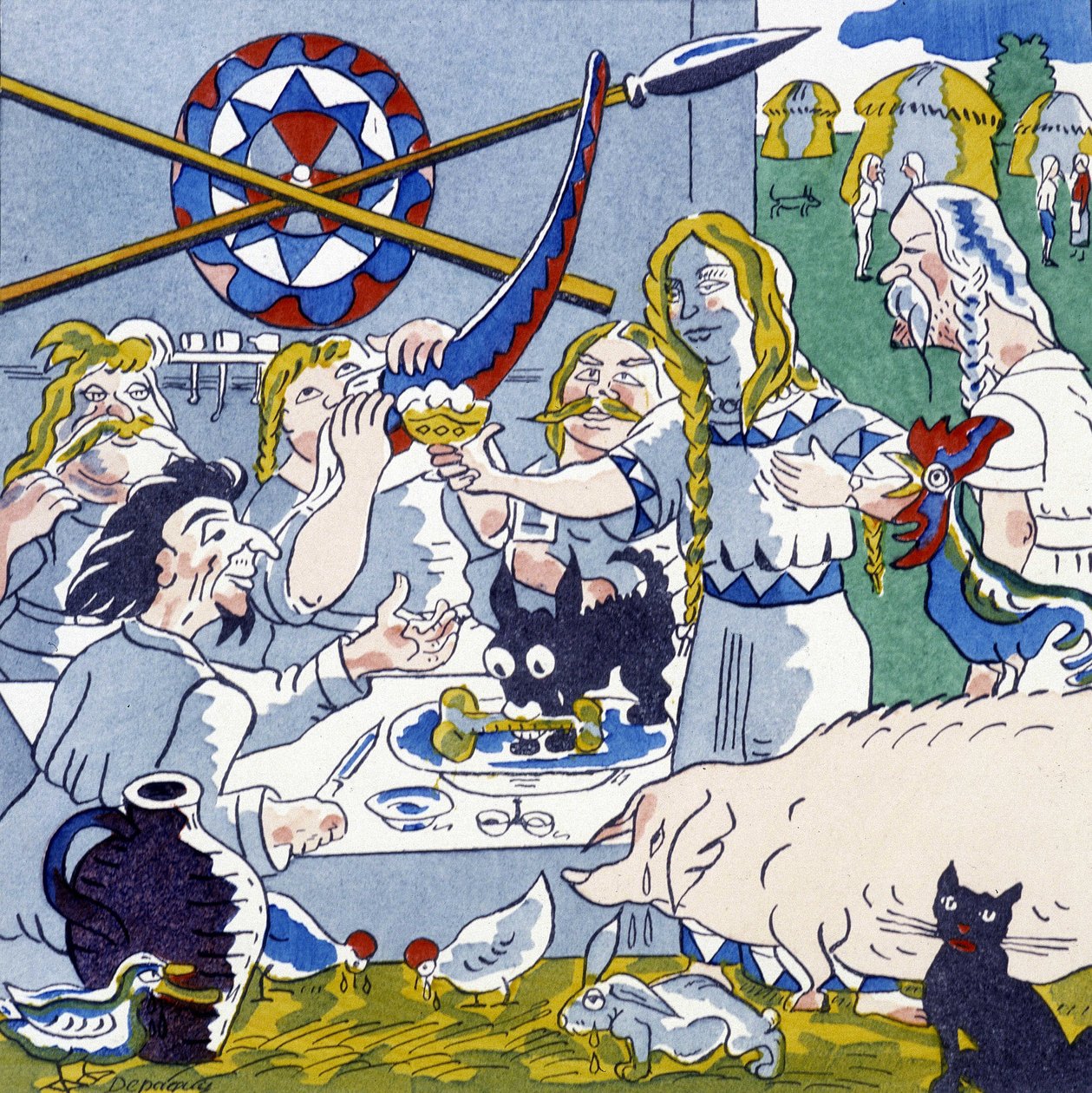 Festin (banquet gaulois), dans La Gaule et les Gaulois, histoire de France par Jules Depaquit - Jules Depaquit