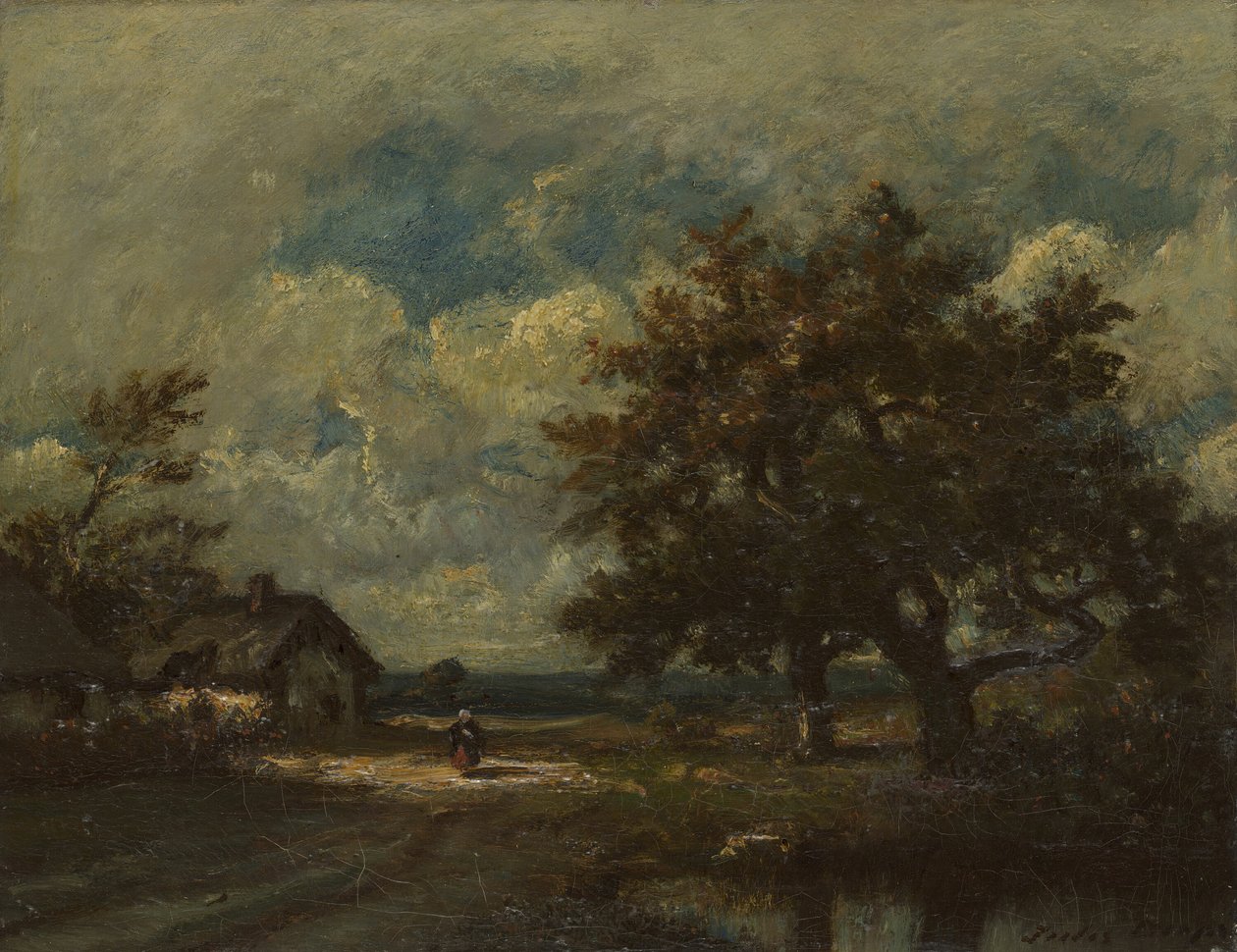 Le cottage au bord de la route, ciel orageux, vers 1860 - Jules Dupré