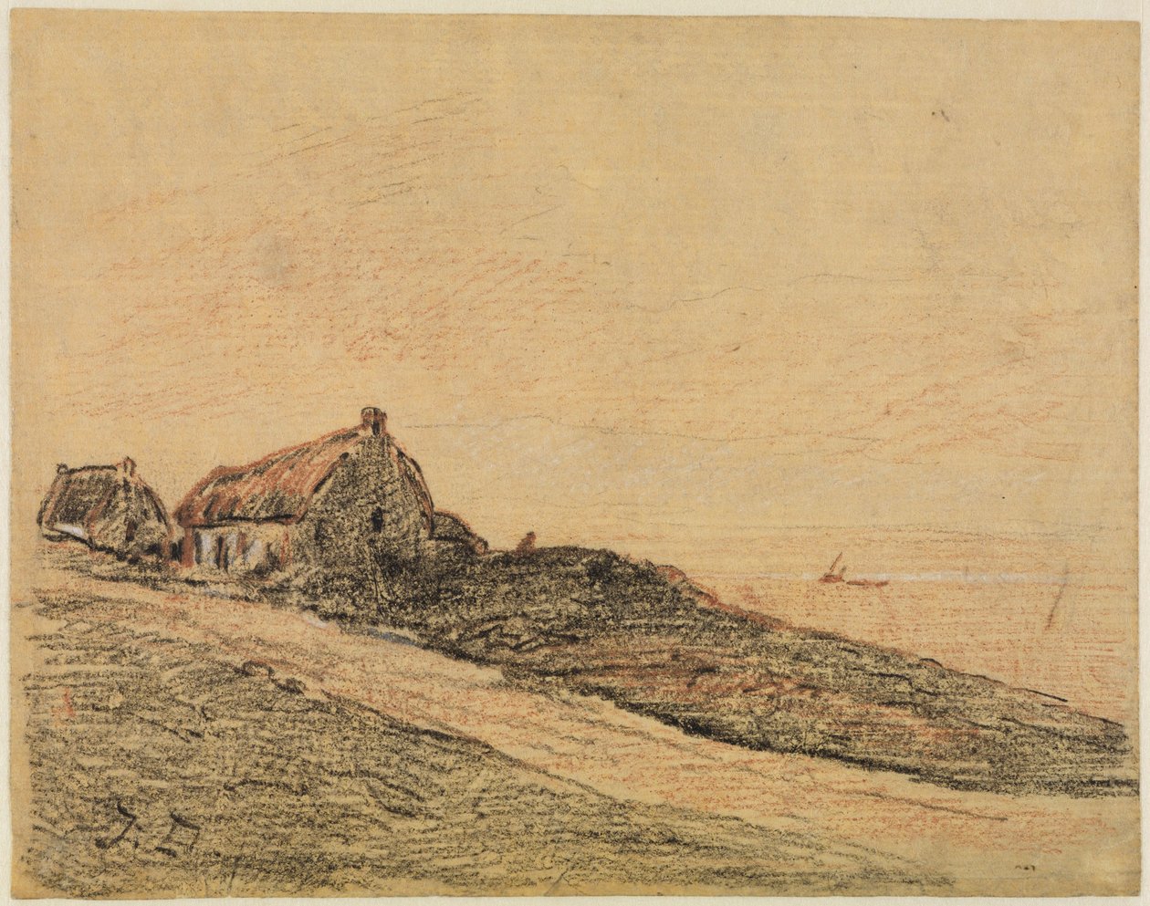 Paysage côtier près de Cayeux avec deux cabanes - Jules Dupré