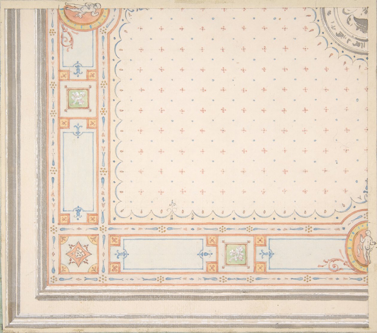 Conception pour un plafond recto, mesures avec code de conception verso, seconde moitié du 19e siècle. Créateurs : Jules-Edmond-Charles Lachaise, Eugène-Pierre Gourdet - Jules Edmond Charles Lachaise and Eugène Pierre Gourdet