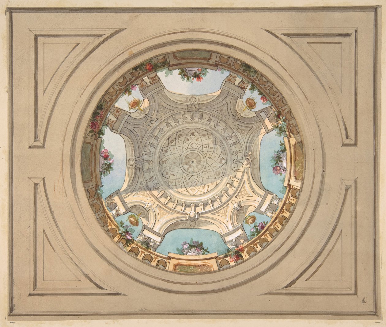 Conception pour un plafond avec balustrade trompe-l