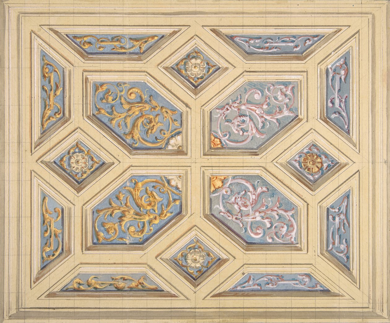 Conception pour un plafond à caissons décoré de rinceaux, 1840-97 - Jules Edmond Charles Lachaise and Eugène Pierre Gourdet