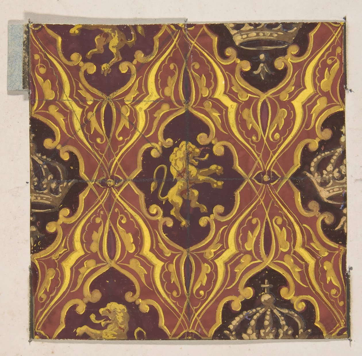 Design pour papier peint avec lions rampants et couronnes, 1830-97 - Jules Edmond Charles Lachaise and Eugène Pierre Gourdet