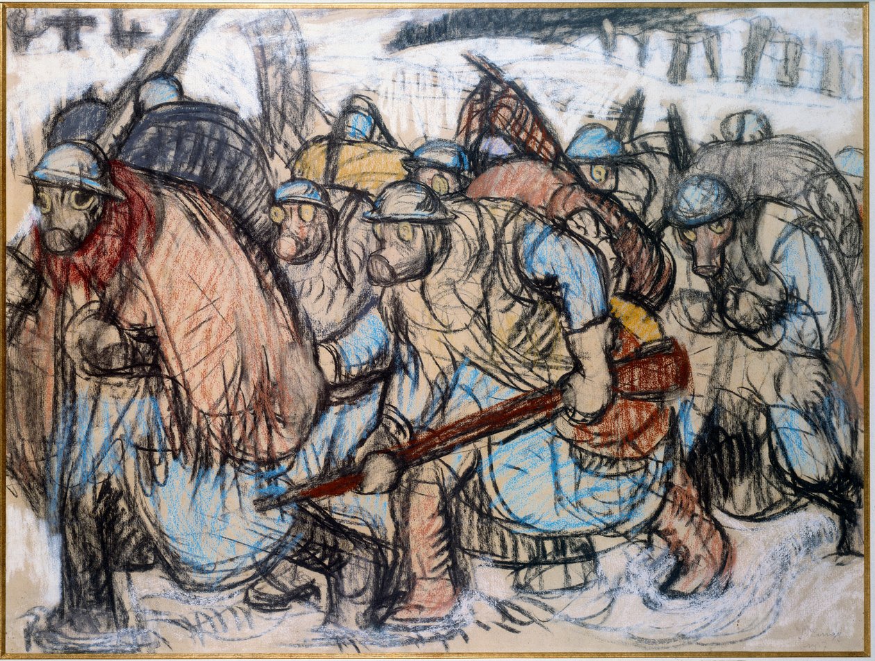Première Guerre mondiale : Soldats portant un masque à gaz - Jules Emile Zingg