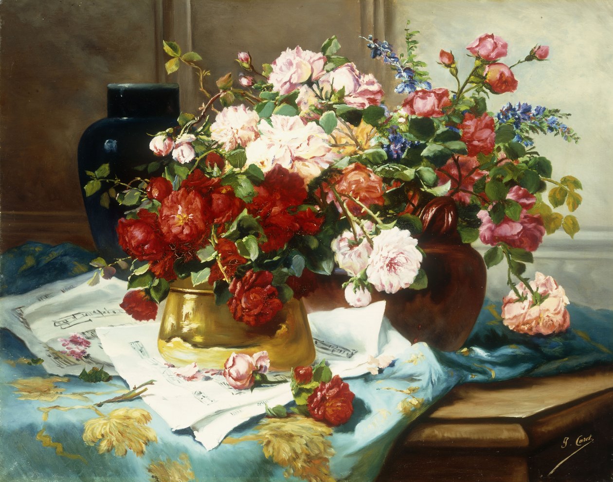Nature morte avec des fleurs et une partition, vers 1877 - Jules Etienne Carot