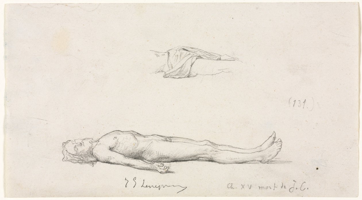 Esquisse du Christ mort, et esquisse de détail du pagne - Jules Eugene Lenepveu