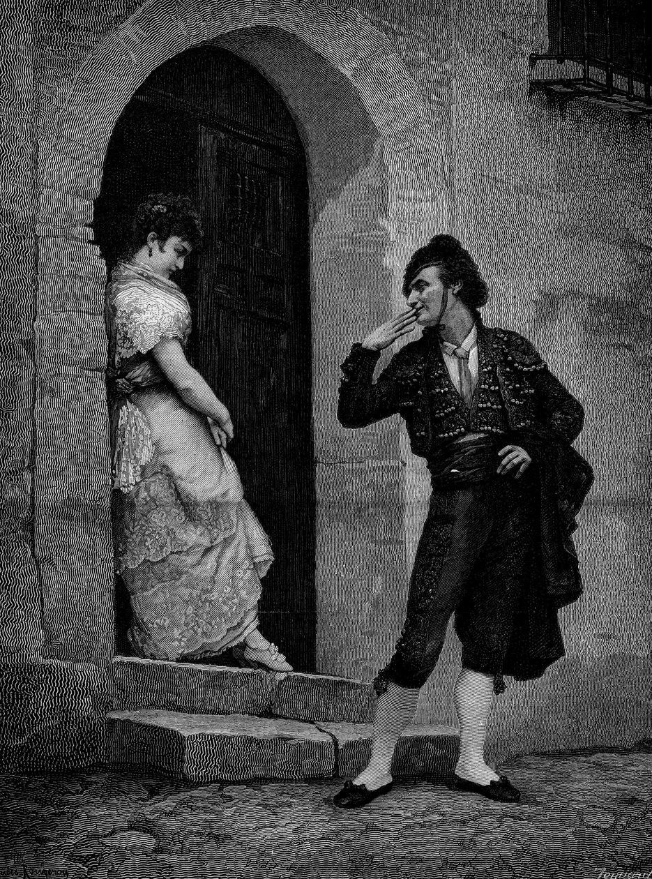 Le départ du torero pour la course. XIXe siècle. Gravure d