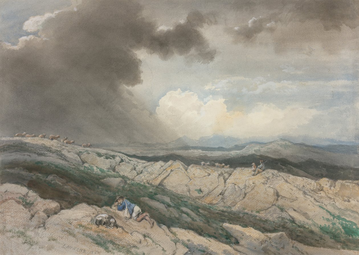 Paysage avec bergers, vers 1869 (aquarelle avec gouache, craie noire et graphite) - Jules Joseph Augustin Laurens