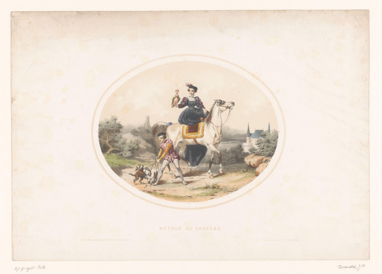 Dame noble à cheval avec un faucon - Jules Marie Desandre