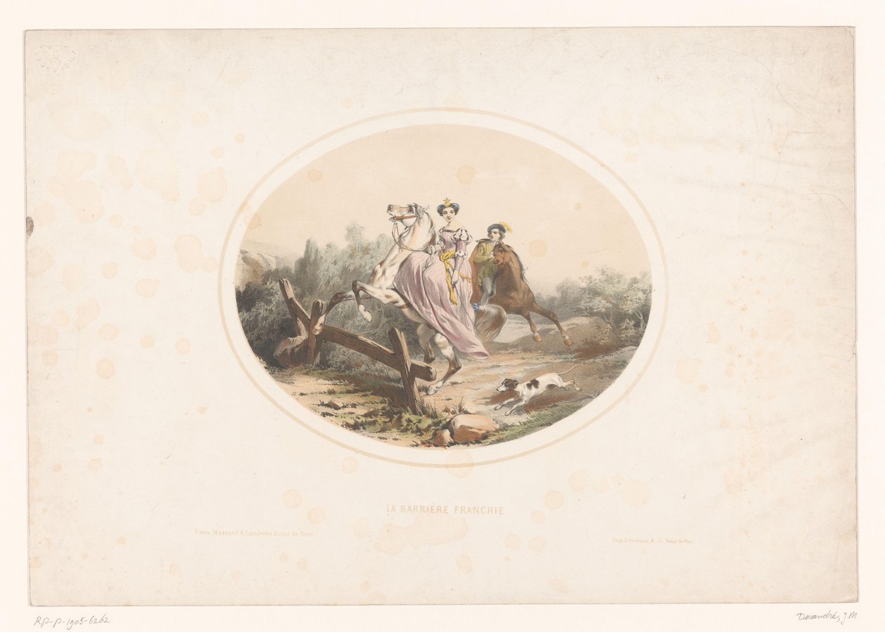 Dame noble sautant une barrière à cheval (La barrière franchie) - Jules Marie Desandre