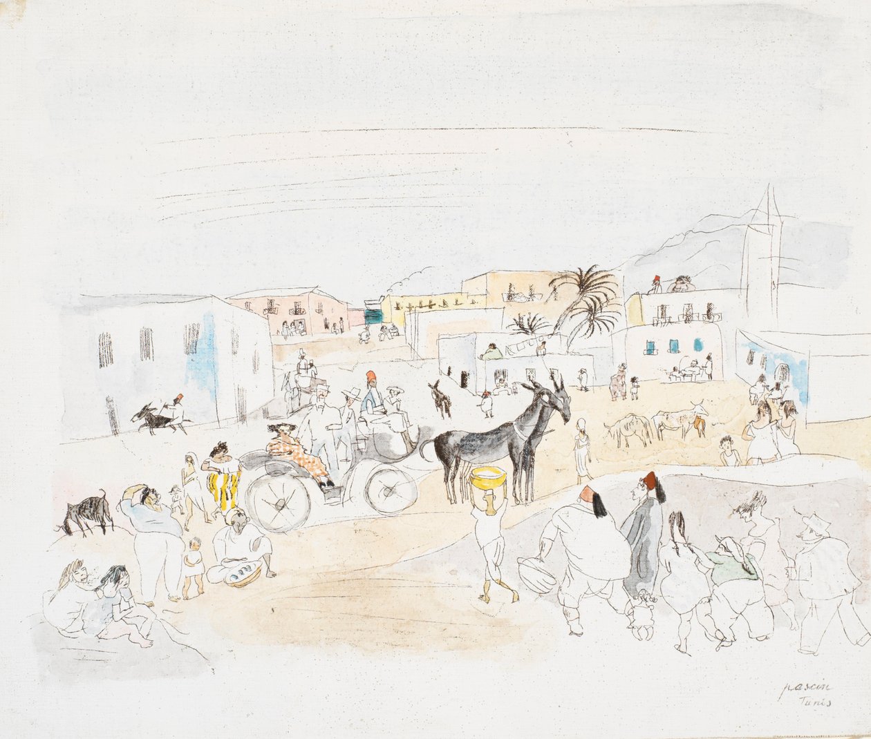 Paysage avec carrosse et figures, Tunis - Jules Pascin