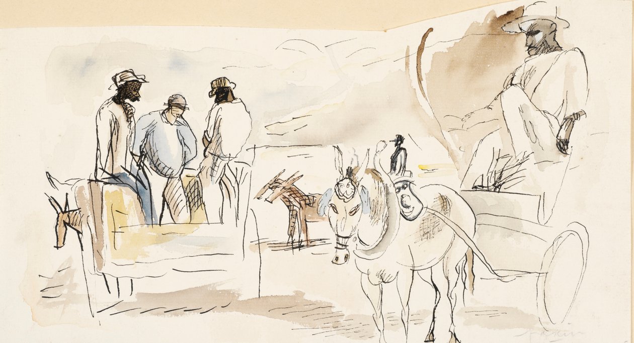 Esclaves et deux chariots - Jules Pascin