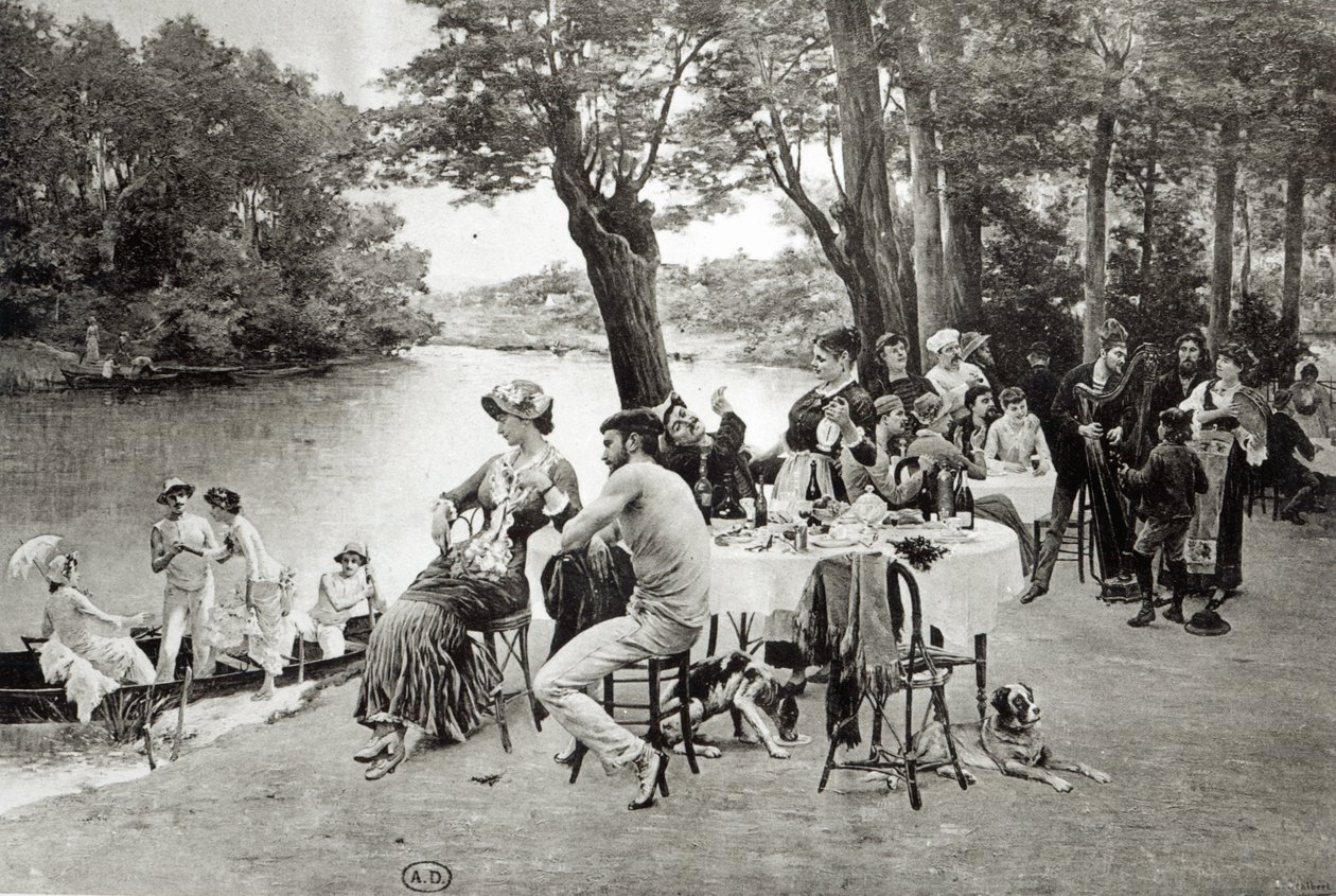 Scène sur la rive de la rivière Marne - Jules Scalbert