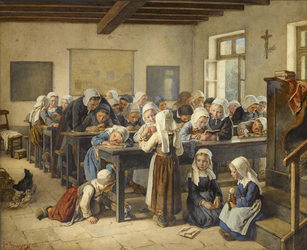 Une école de filles bretonnes, 1882 - Jules Trayer