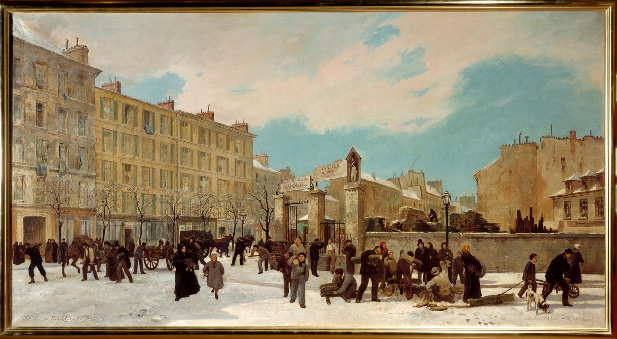 Chantier de bois à brûler boulevard du Montparnasse en janvier 1871 - Scène de rue à Paris - Jules and Guiaud Jacques  Didier