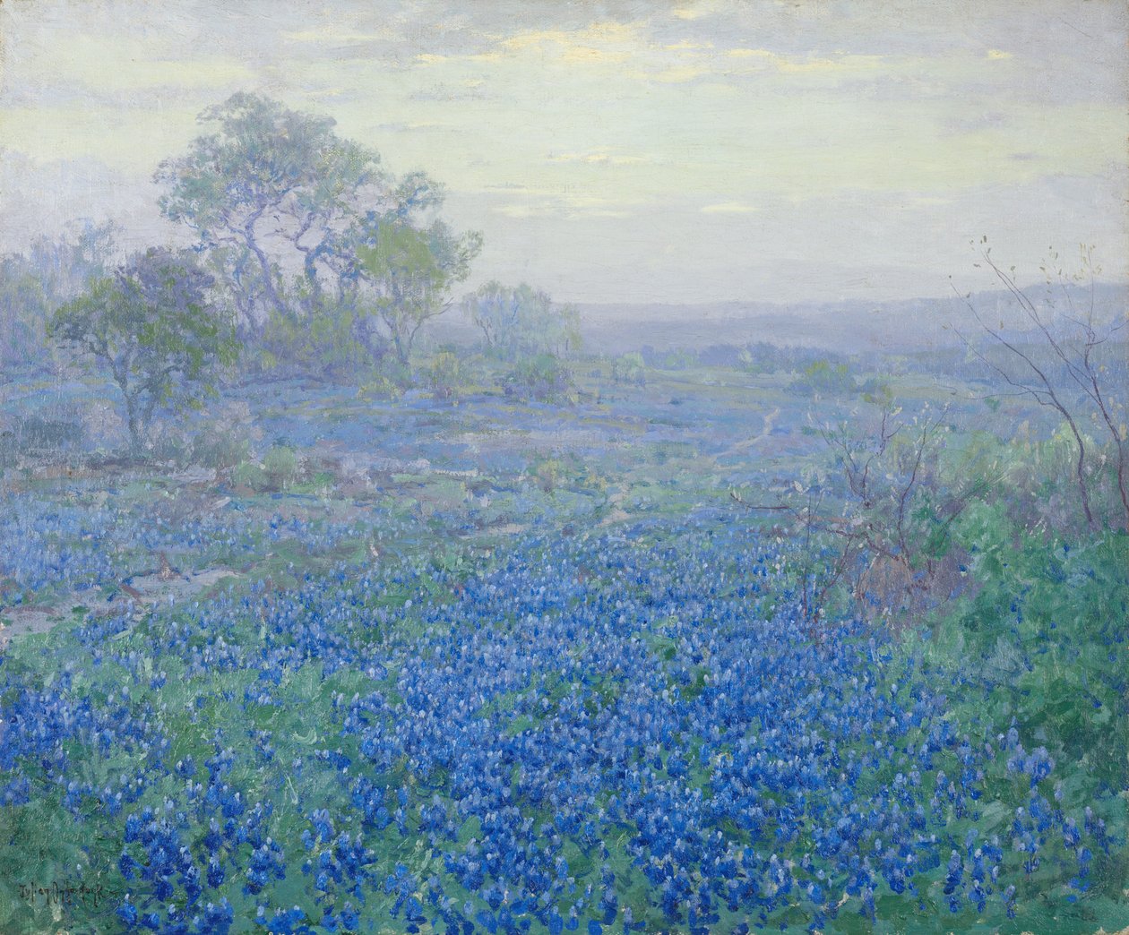 Un jour nuageux, Bluebonnets près de San Antonio, Texas - Julian Onderdonk