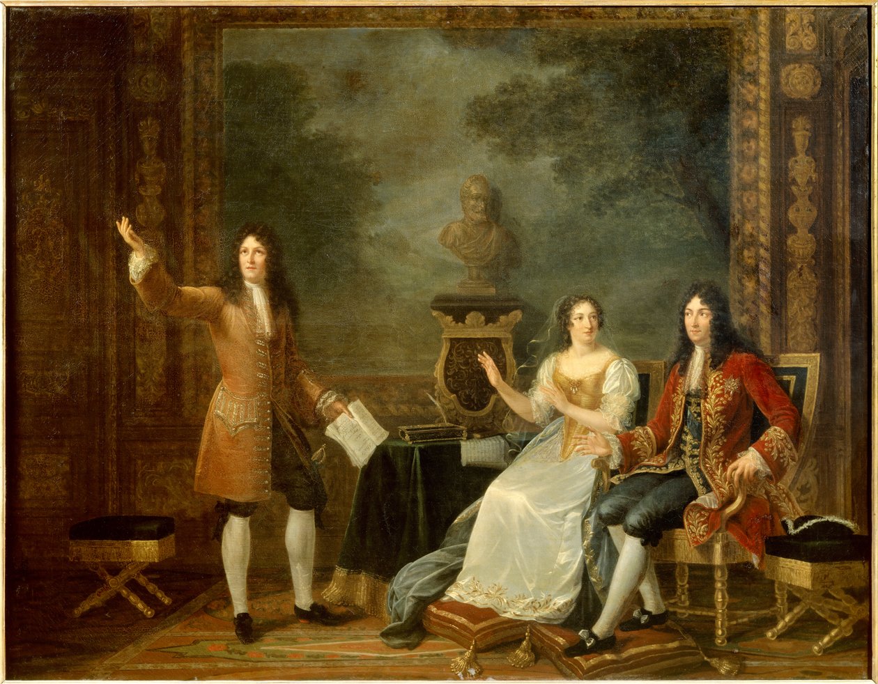 Jean Racine (1639-1699) lisant « Athalie » devant Louis XIV (1638-1715) et Françoise d
