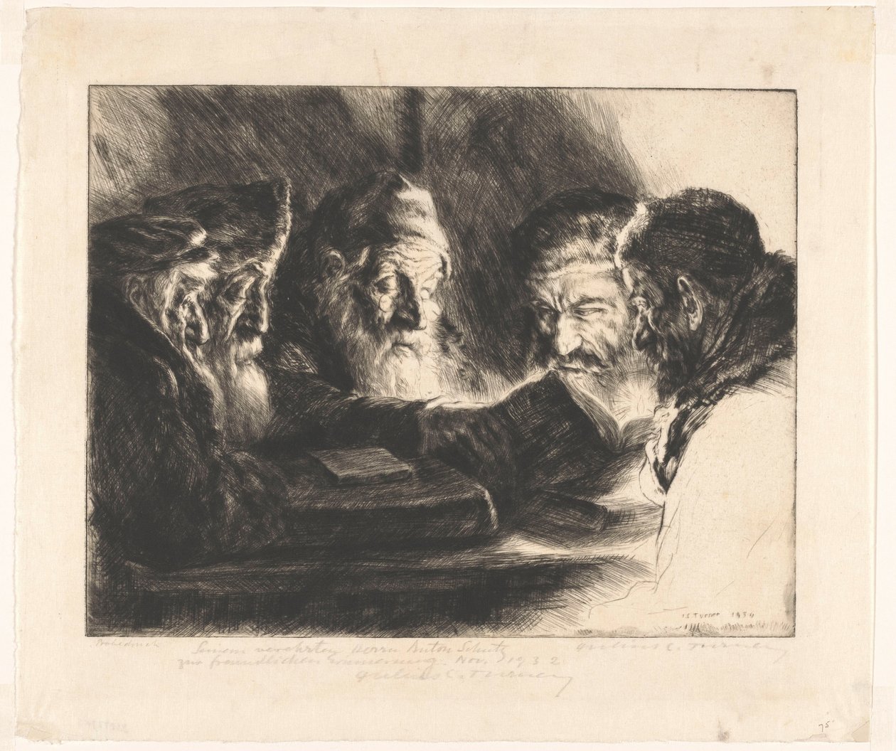 Cinq hommes juifs lisant - Julius C. Turner (signed by artist)