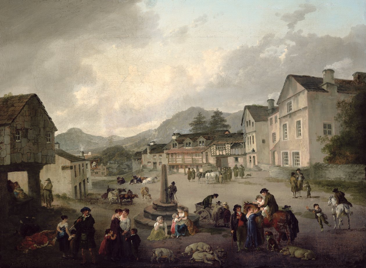 La place du marché à Ambleside - Julius Caesar Ibbetson