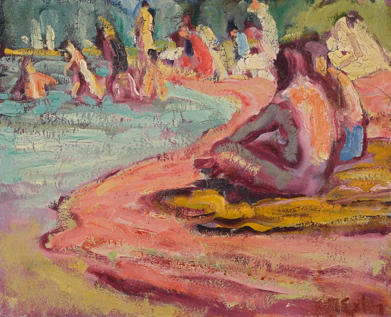 Baigneurs à la plage - Julius Exter