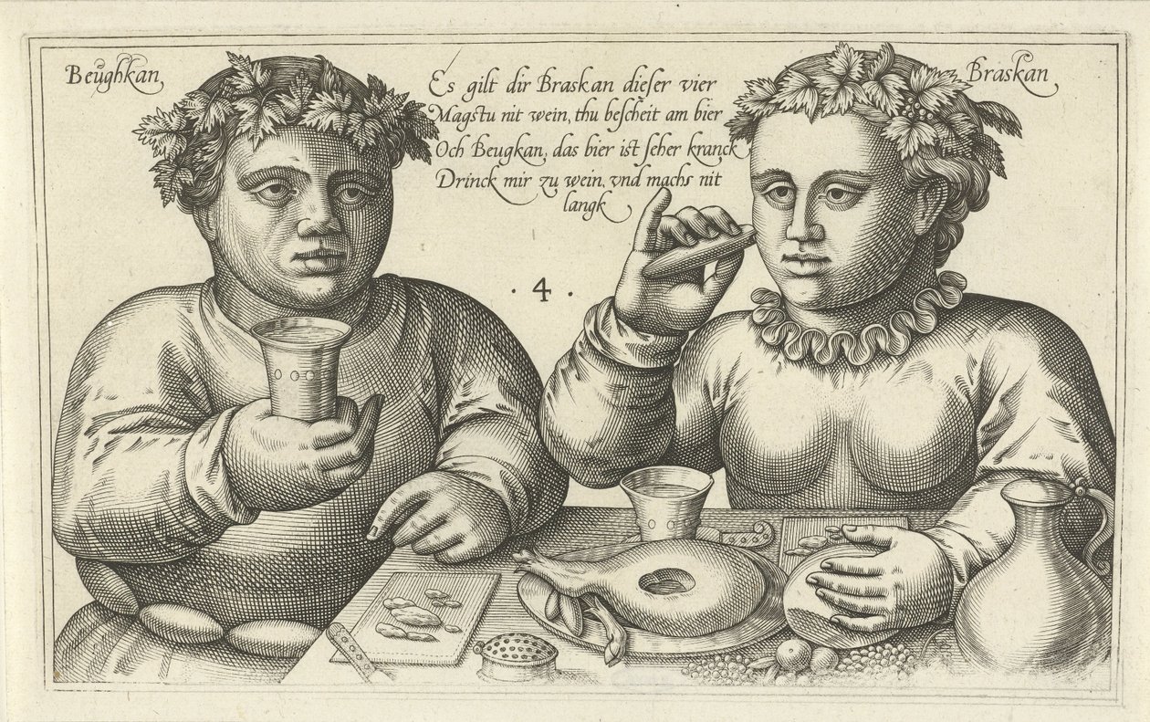 Gourmand et ivrogne (Jeux de mots sur la relation entre homme et femme) - Julius Goltzius