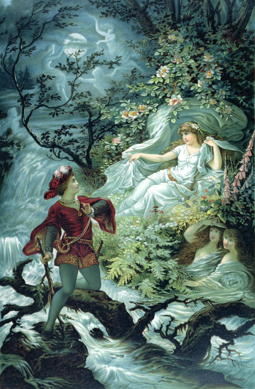 Le chevalier Hulbrand avec Ondine, illustration pour le conte 