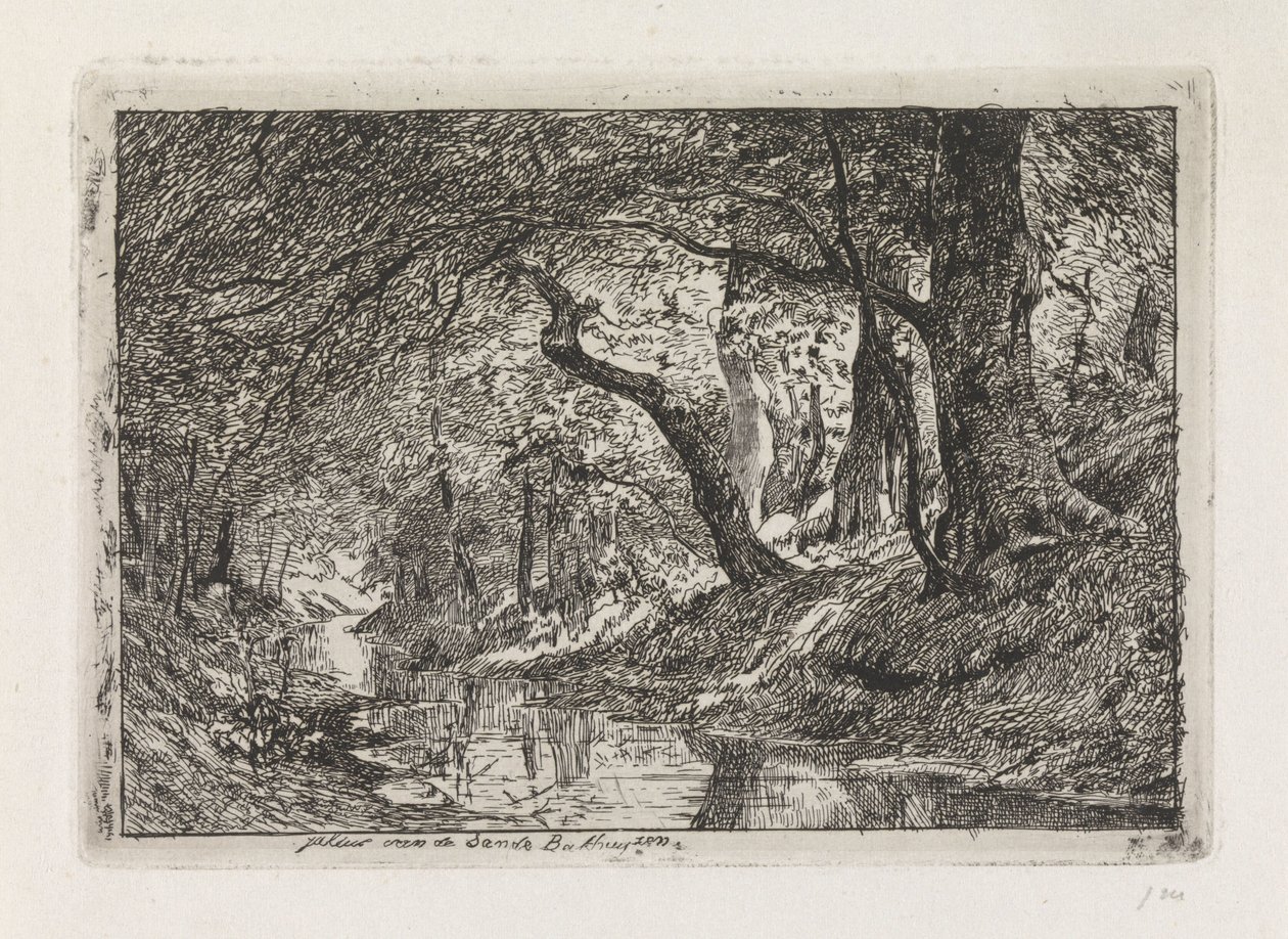 Paysage forestier avec ruisseau et arbres sur la rive - Julius Jacobus van de Sande Bakhuyzen