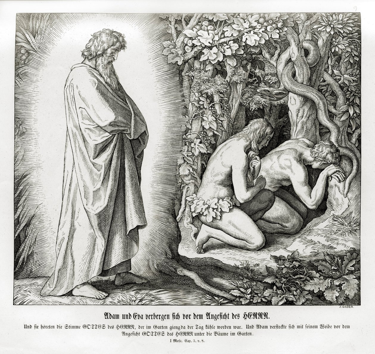 Adam et Ève cachent leur nudité, Genèse - Julius Schnorr von Carolsfeld